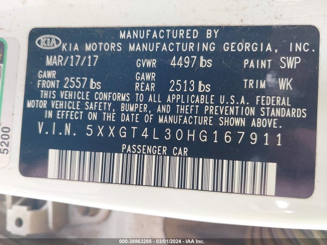 KIA Optima Lx 2017 5XXGT4L30HG167911 Image 9