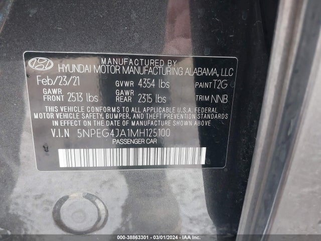 Hyundai SONATA SE 2021 5NPEG4JA1MH125100 Image 9