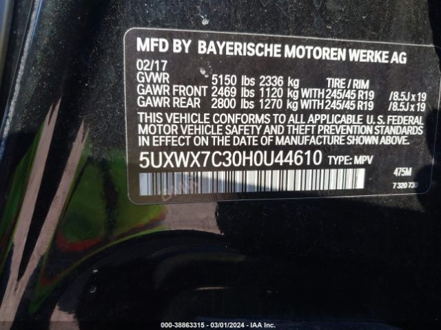 2017 BMW X3 5UXWX7C30H0U44610 Photo 8