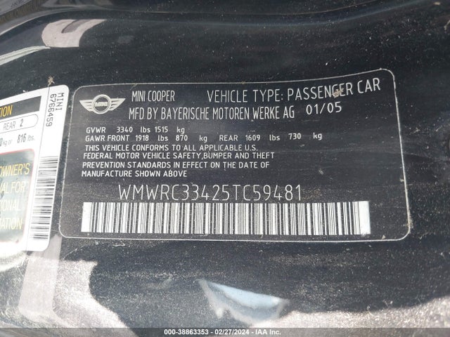 2005 MINI COOPER WMWRC33425TC59481 Photo 8