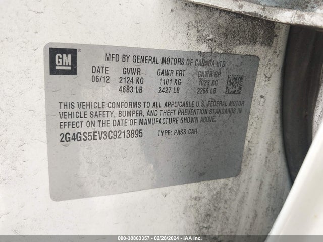 2012 BUICK REGAL TURBO PREMIUM 1 VIN: 2G4GS5EV3C9213895