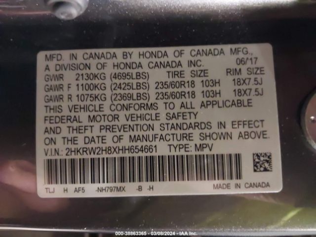 2HKRW2H8XHH654661 Honda Cr-v Ex-l/ex-l Navi