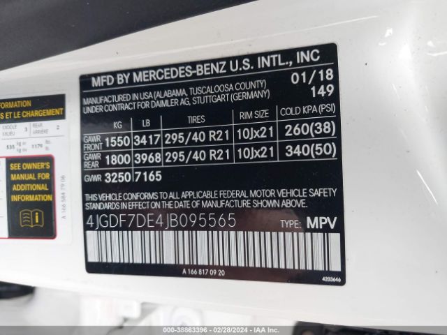 4JGDF7DE4JB095565 Mercedes-Benz Gls 550 4matic