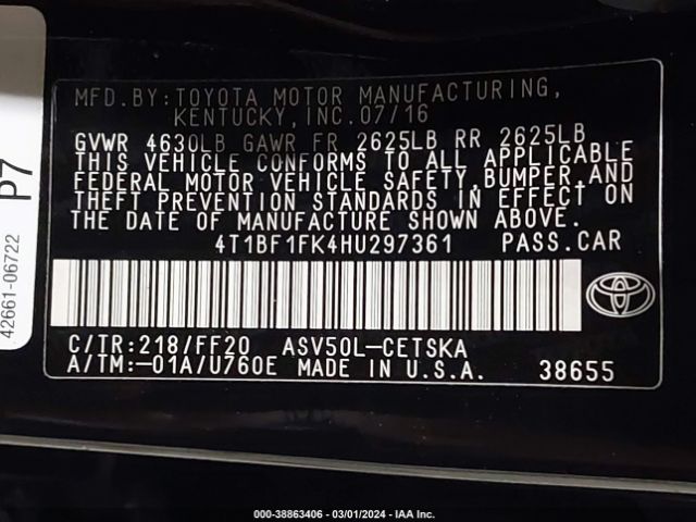 4T1BF1FK4HU297361 Toyota CAMRY SE