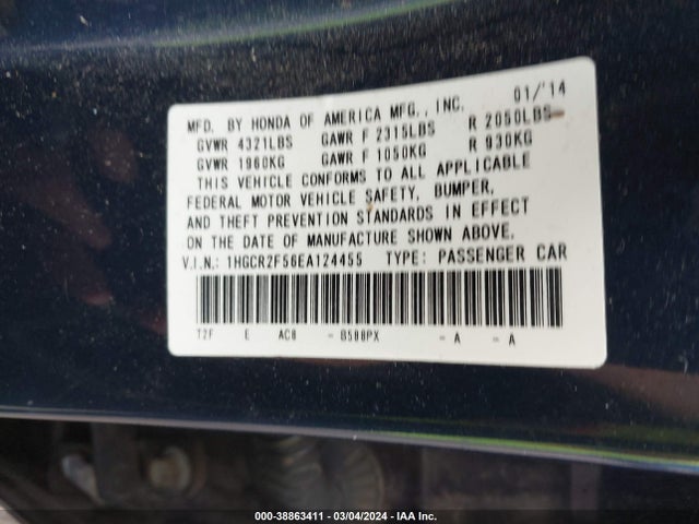 Honda Accord Sport 2014 1HGCR2F56EA124455 Image 9