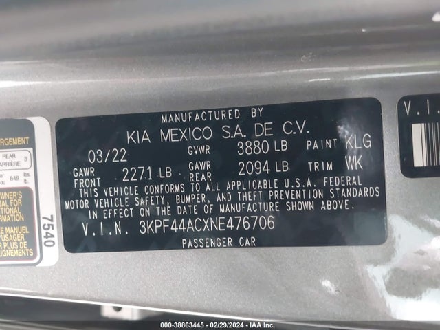 KIA Forte Gt Manual 2022 3KPF44ACXNE476706 Image 9