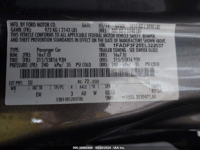 Ford FOCUS SE 2014 1FADP3F25EL322037 Image 9
