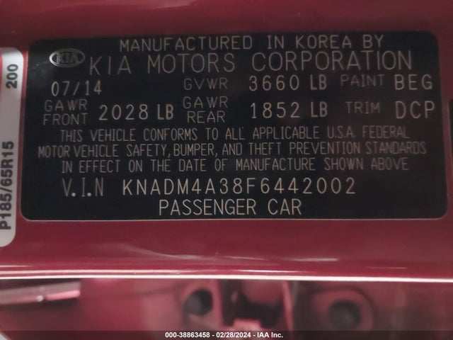 KIA RIO LX 2015 KNADM4A38F6442002 Image 9