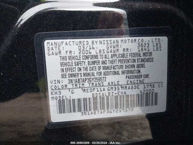 Nissan SENTRA S 2016 3N1AB7AP3GY259572 Image 9