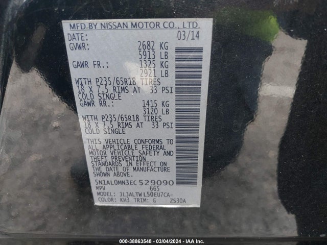 Infiniti QX60 2014 5N1AL0MN3EC529090 Image 9