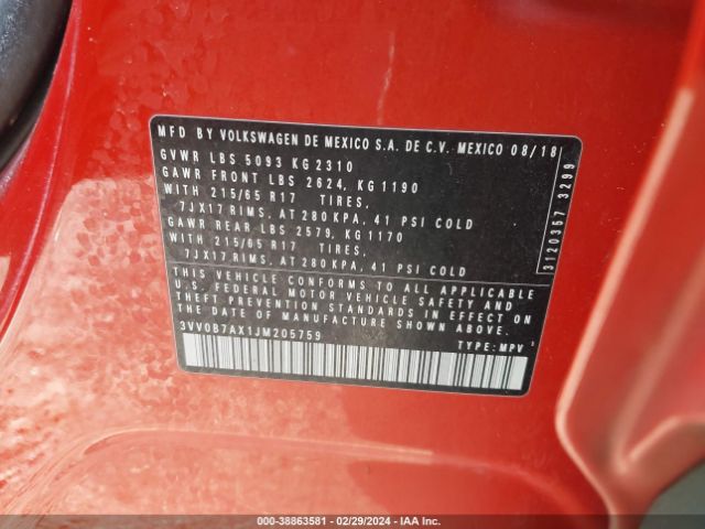 3VV0B7AX1JM205759 Volkswagen Tiguan 2.0t S