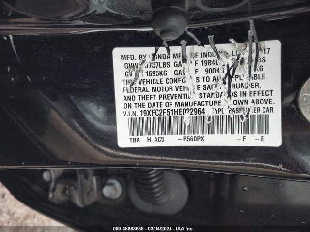 Honda Civic Lx 2017 19XFC2F51HE022964 Image 9