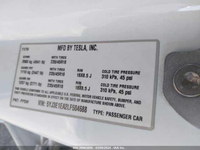 5YJ3E1EA2LF504688 Tesla Model 3 Standard Range Plus Rear-wheel Drive/standard Range Rear-wheel Drive