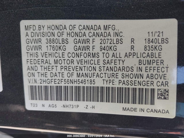 Honda Civic Sport 2022 2HGFE2F56NH546185 Image 9