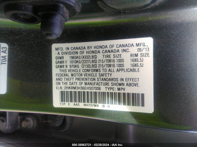 Honda CR-V LX 2014 2HKRM3H36EH507006 Image 9