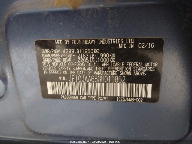 Subaru Impreza 2.0i 2016 JF1GJAA68GH011852 Image 9