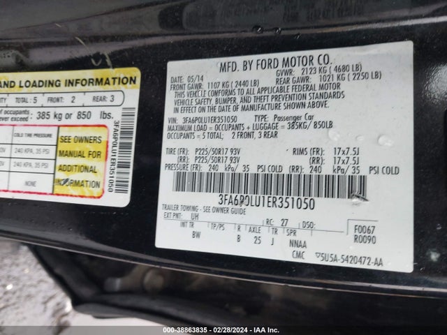 Ford Fusion Hybrid Se 2014 3FA6P0LU1ER351050 Image 9
