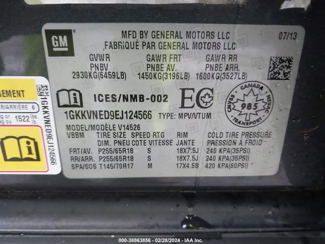 1GKKVNED9EJ124566 GMC Acadia Sle-1
