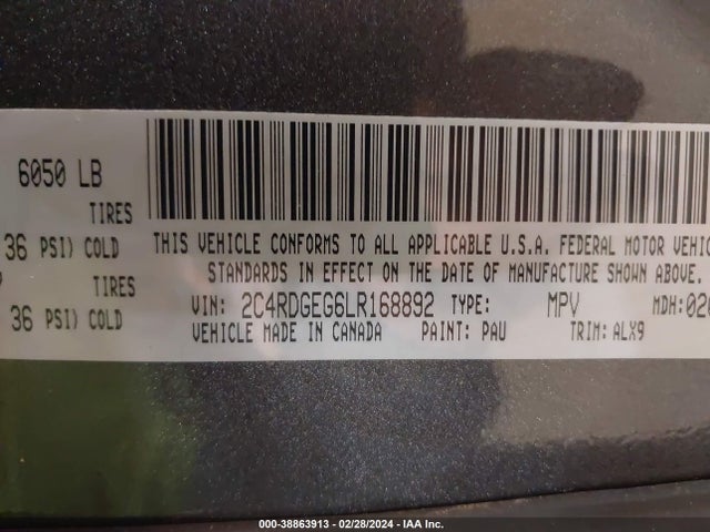 Dodge Grand Caravan Gt 2020 2C4RDGEG6LR168892 Image 9
