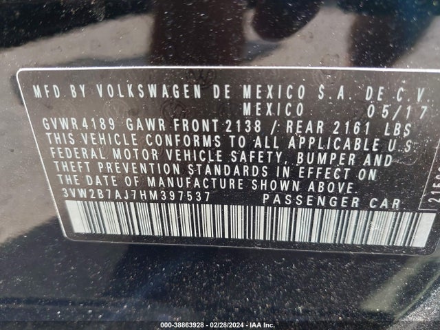 3VW2B7AJ7HM397537 Volkswagen Jetta 1.4t S