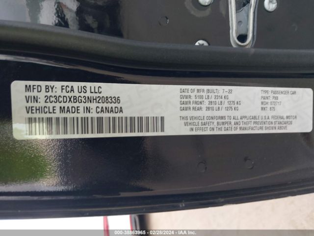 2C3CDXBG3NH208336 Dodge Charger Sxt Rwd
