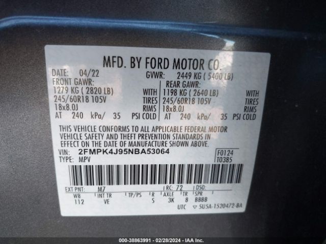 2FMPK4J95NBA53064 Ford EDGE SEL