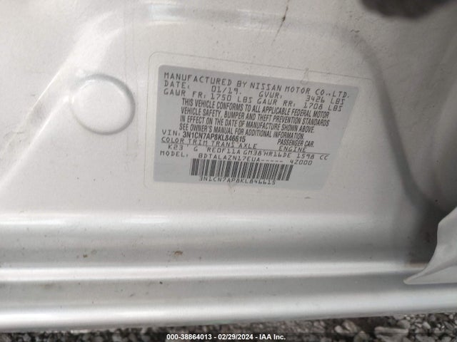 Nissan Versa 1.6 S+ 2019 3N1CN7AP8KL846615 Image 9