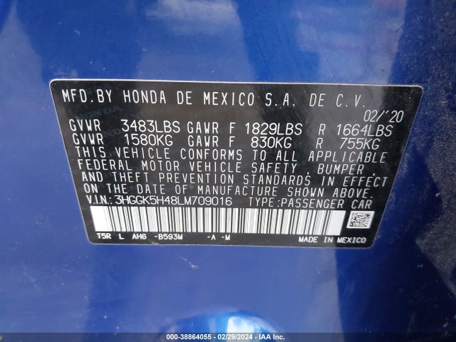 Honda FIT LX 2020 3HGGK5H48LM709016 Image 9