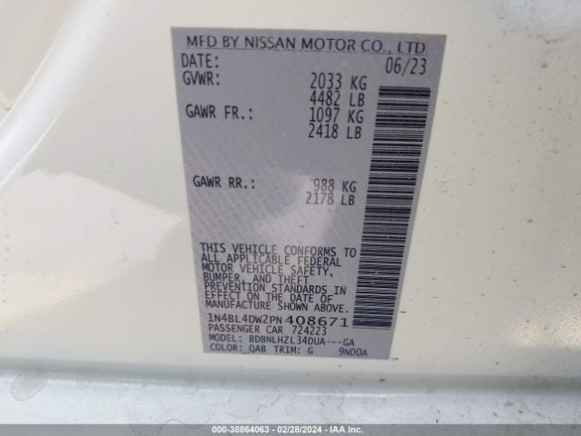 1N4BL4DW2PN408671 Nissan Altima Sv Intelligent Awd