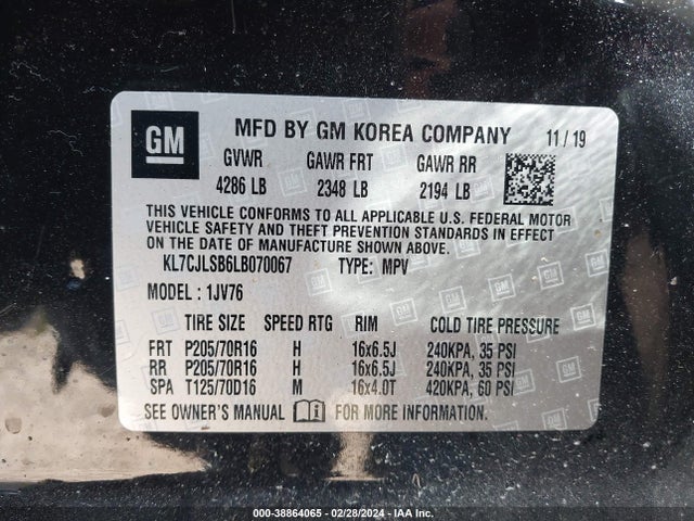 Chevrolet Trax Fwd Lt 2020 KL7CJLSB6LB070067 Image 9