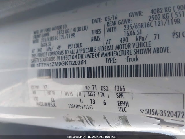 1FTYR1ZM9GKB20351 Ford 2016