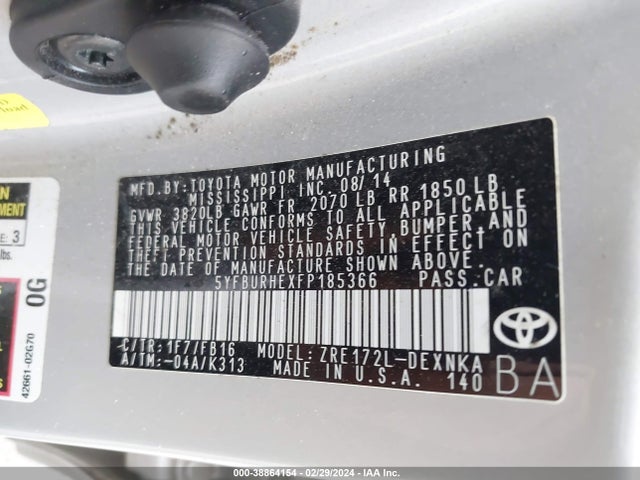 Toyota COROLLA LE 2015 5YFBURHEXFP185366 Image 9