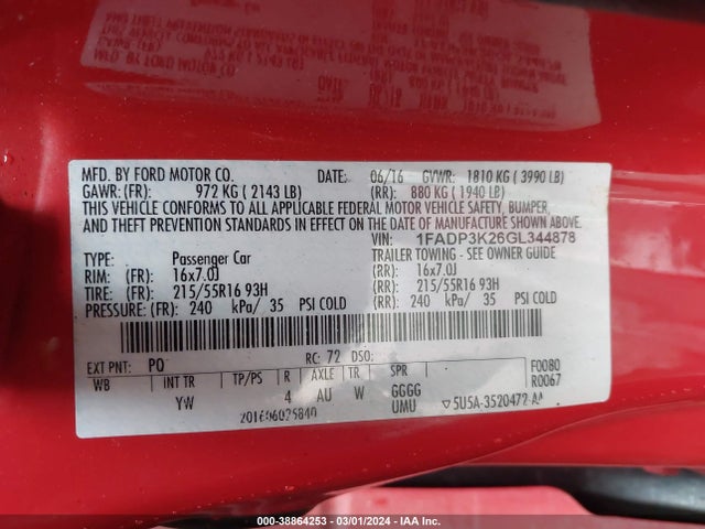 Ford FOCUS SE 2016 1FADP3K26GL344878 Image 9
