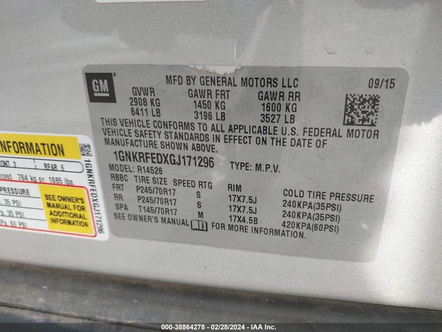 Chevrolet Traverse Ls 2016 1GNKRFEDXGJ171296 Image 9