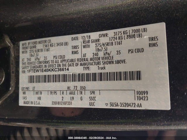 Ford F-150 Lariat 2019 1FTEW1E40KKC36614 Image 9