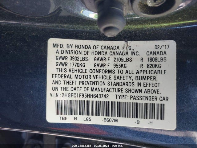 Honda Civic Touring 2017 2HGFC1F95HH643742 Image 9