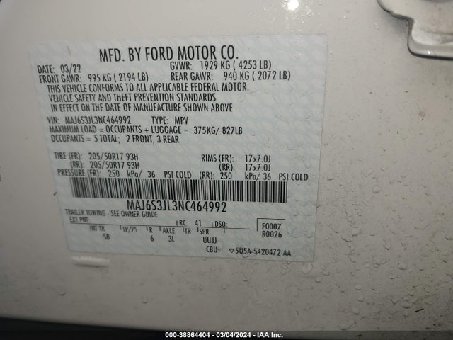 Ford Ecosport Ses 2022 MAJ6S3JL3NC464992 Image 9