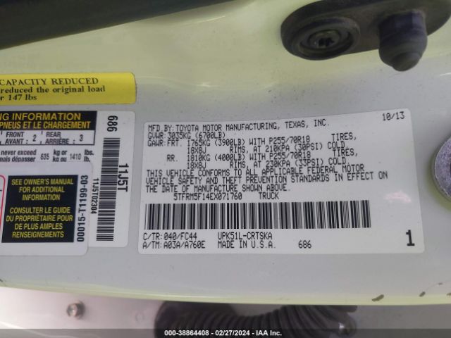 5TFRM5F14EX071760 Toyota Tundra Sr5 4.6l V8