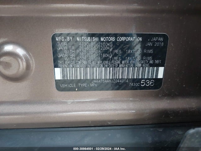 Mitsubishi Eclipse Cross Sel 2018 JA4AT5AAXJZ044014 Image 9