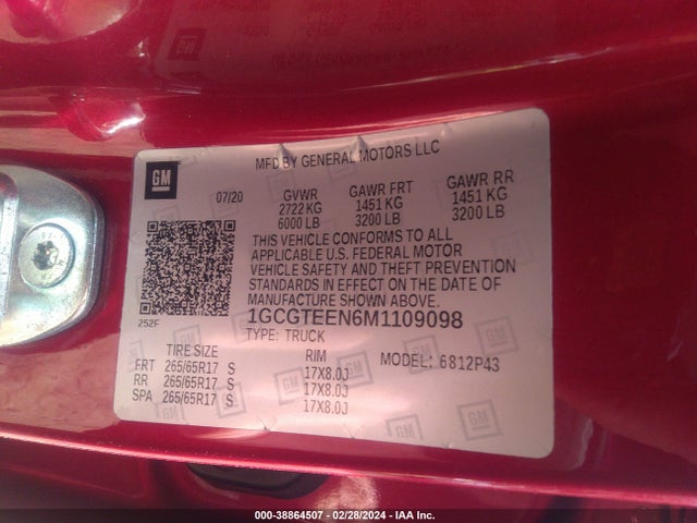1GCGTEEM6M1109098 Chev Colorado