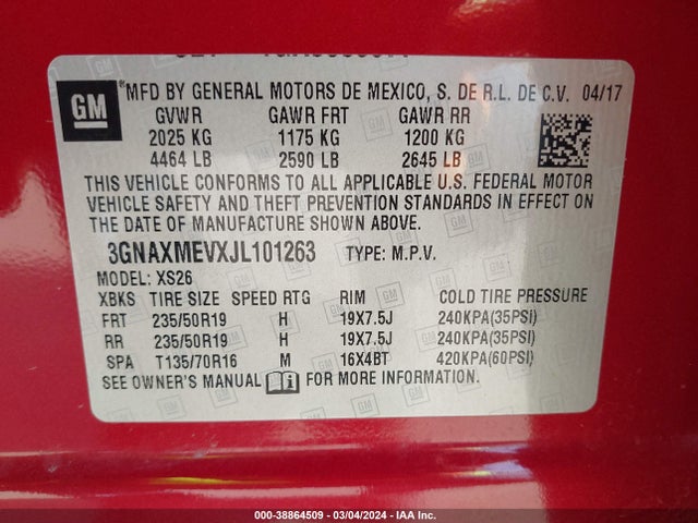 Chevrolet Equinox Premier 2018 3GNAXMEVXJL101263 Image 9