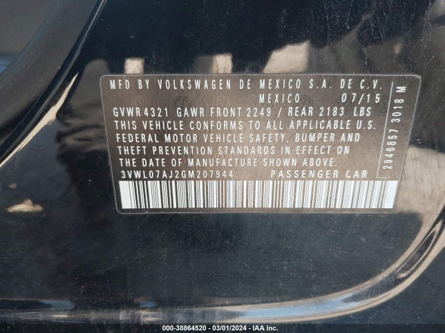 3VWL07AJ2GM207944 Volkswagen Jetta 1.8t Sel