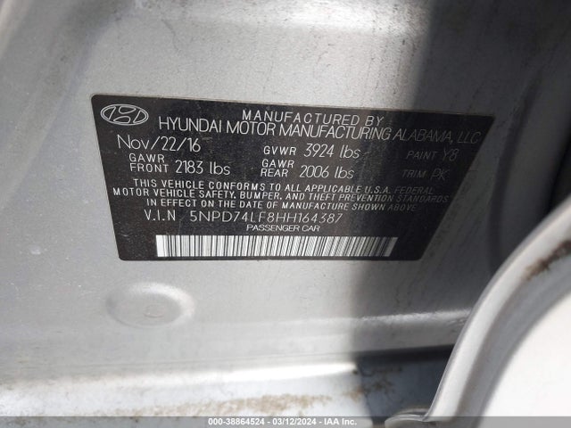 Hyundai ELANTRA SE 2017 5NPD74LF8HH164387 Image 9