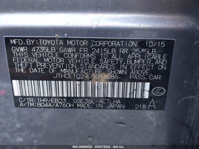 JTHCE1D27G5011086 Lexus IS 350