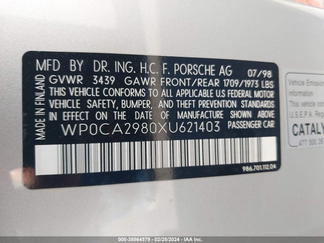 1999 PORSCHE BOXSTER WP0CA2980XU621403 Photo 8