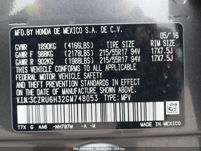 Honda HR-V LX 2016 3CZRU6H32GM748053 Image 9