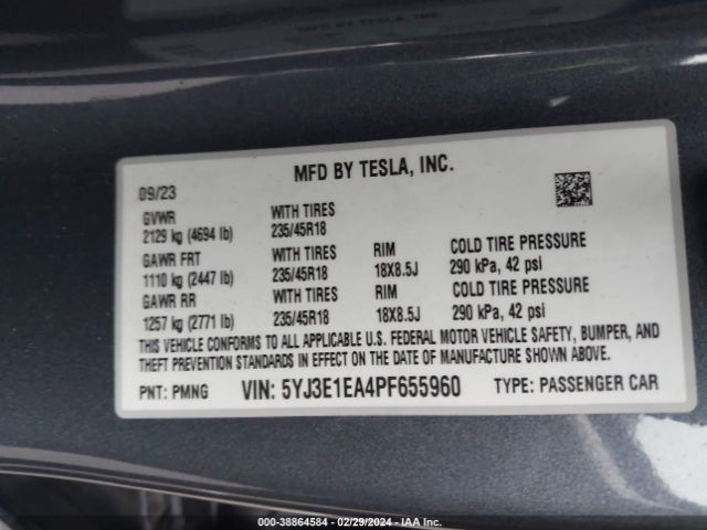 5YJ3E1EA4PF655960 Tesla Model 3 Rear-wheel Drive