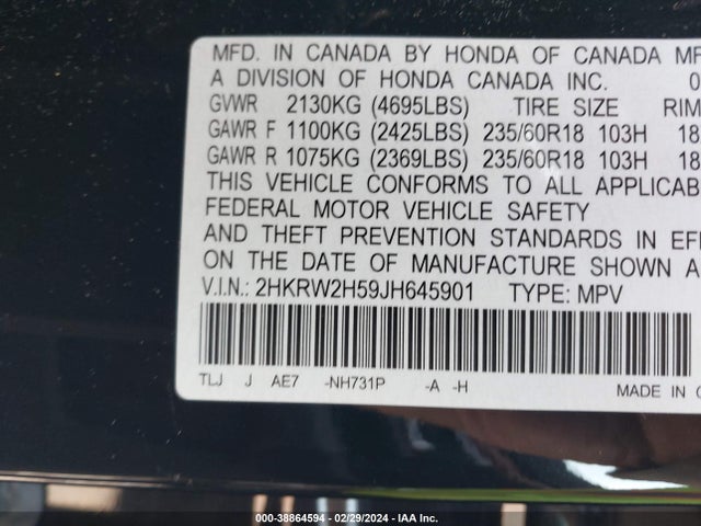 Honda CR-V EX 2018 2HKRW2H59JH645901 Image 9