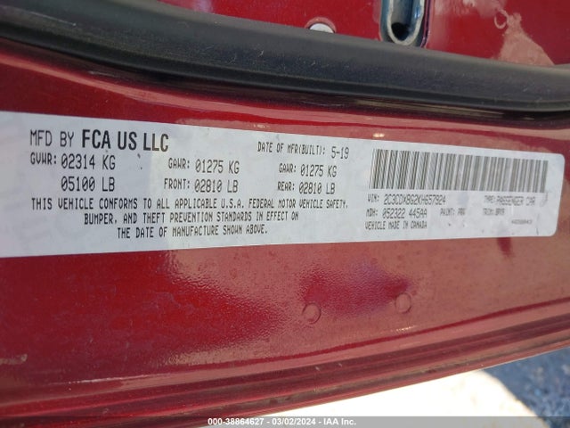 Dodge Charger Sxt Rwd 2019 2C3CDXBG2KH657924 Image 9