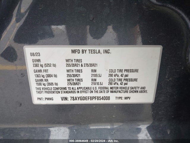 7SAYGDEF8PF854008 Tesla Model Y Awd/performance Dual Motor All-wheel Drive